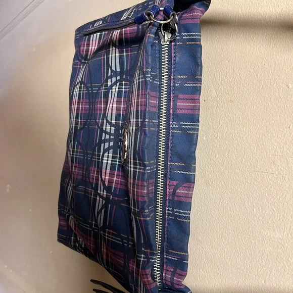 COACH 20003 Signature Navy Pink Multi Nylon Patent Leather Shoulder Bag - Picture 4 of 8